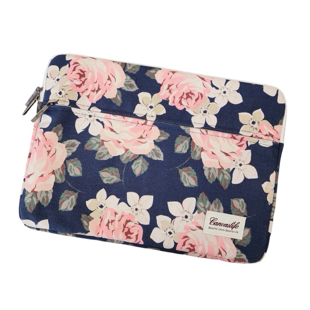 CANVASLIFE Blue Floral Laptop Zip Sleeve Case Roses Pink Tablet Pocket Computer